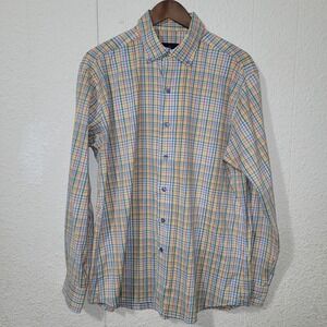 David Donahue Dress Shirt Mens Sz L Gingham Check Pastel Long Sleeve Button Down
